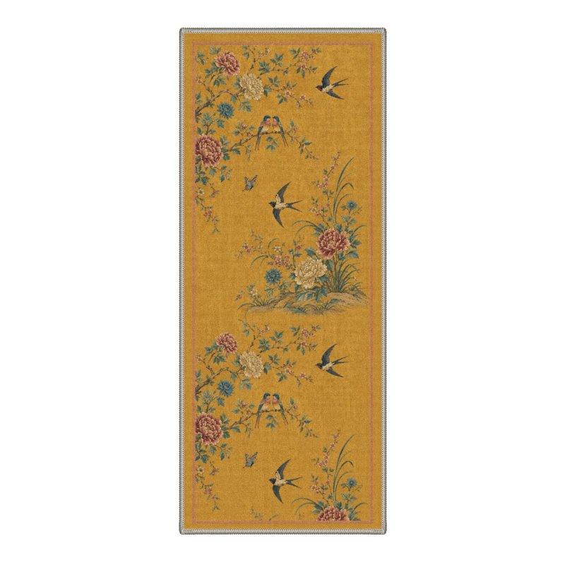 Tapis de couloir floral orange / bleu lavable à la machine avec envers antidérapant, Tapis de couloir de 2 pi x 7 pi