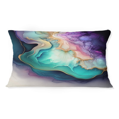 Coussin décoratif à imprimé géométrique abstrait bleu et mauve