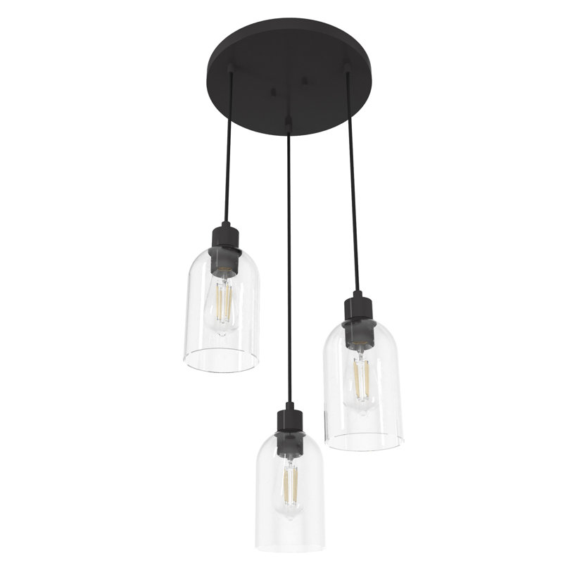 Lochemeade 3 Light Round Cylinder Cluster Pendant, Noble Bronze, Clear