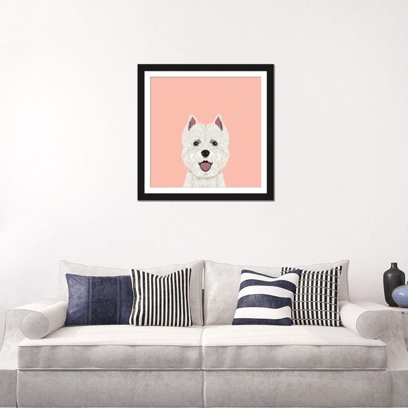 Highland Terrier, impression sur toile tendue, H 24 po x l 24 po x P 1 po, Papier beaux-arts encadré noir, Blanc