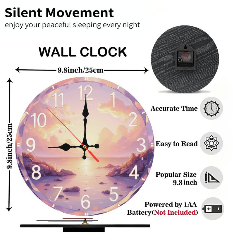Horloge avec coucher de soleil pastel