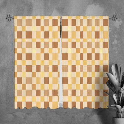 3921_Checkered Window Curtains Pattern Brown Drapes