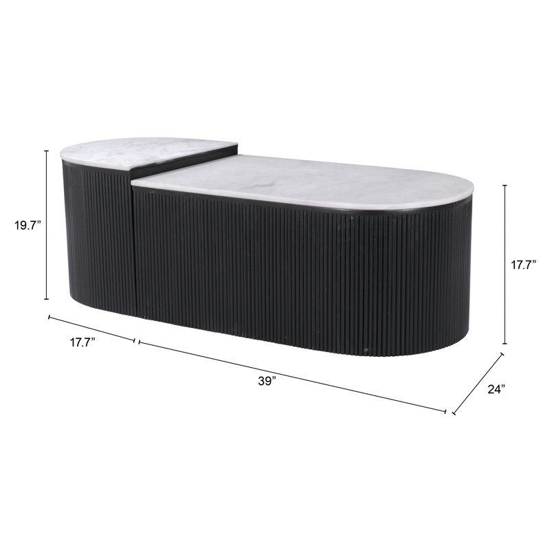 Doha Black and White Marble Top 2-Piece Coffee Table Set