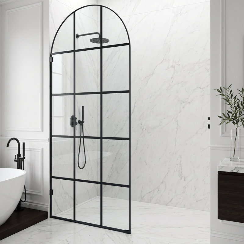 Arden 34" W x 78" H Fixed Framed Shower Screen with 3/8" Grid Clear Glass