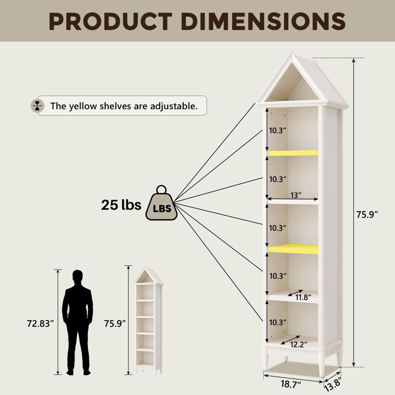 Angled Arch Bathroom Cabinet, 5 Tiers Geometric Cabinet with Storage, Modern Triangular Top Angled Arch with Adjustable Shelves, Wood Cabinet w/Open Display Shelves
