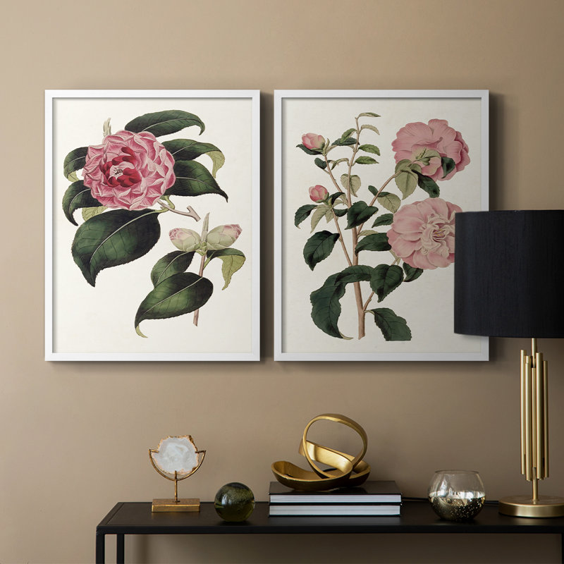 «Pink Floral Mix III» - reproduction encadrée de qualité supérieure - prête à être accrochée - aucun clou requis - aucun clou requis