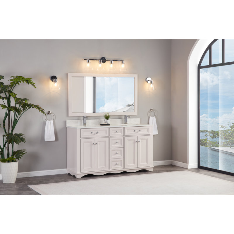 60" Solid Wood Sink Vanity  With 1' Artificial Stone Top, Dreamy White