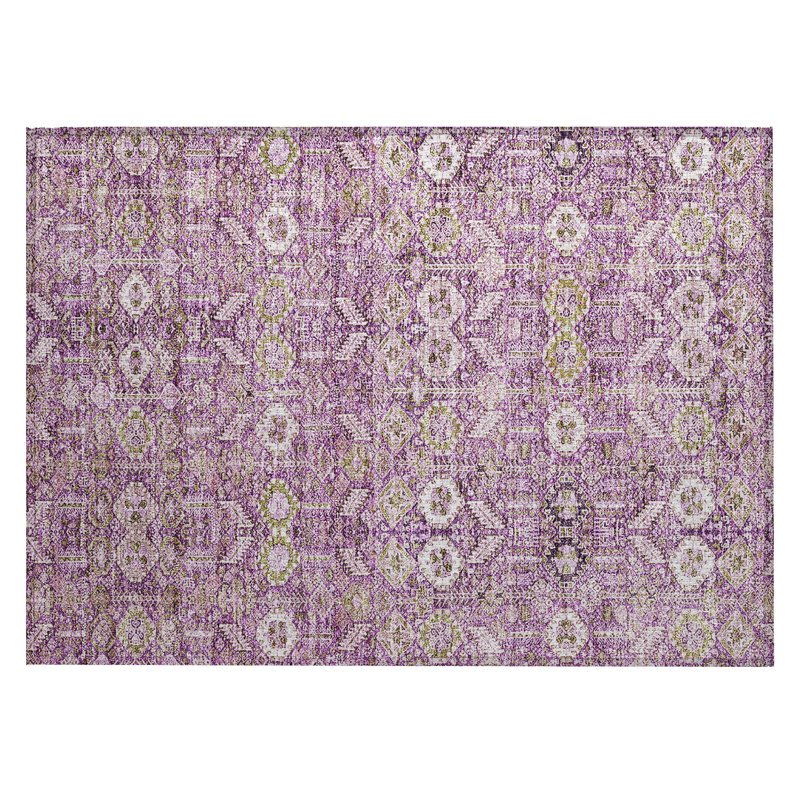 2' X 3' Lavender and Ivory Floral Washable Non Skid Indoor Outdoor Area Rug