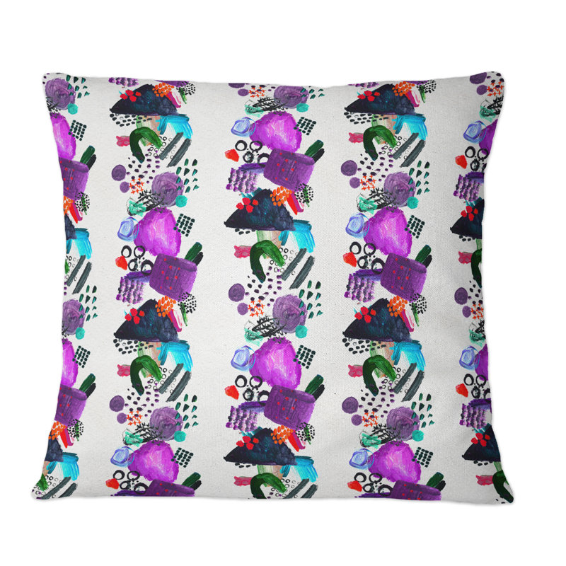 Coussin décoratif abstrait à motif abstrait noir et fuchsia, 18 po x 18 po