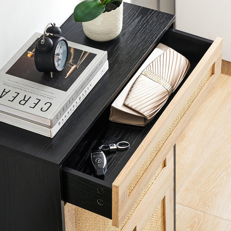 16 Pair Shoe Storage Cabinet, Black/Natural Wood