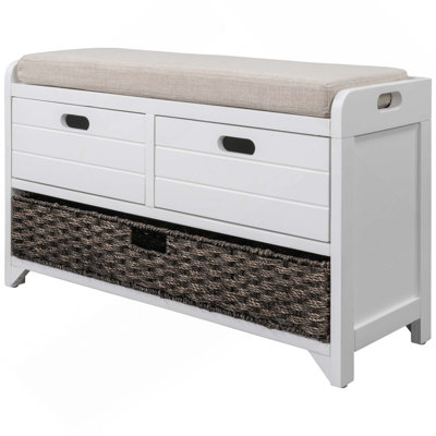 Storage Bench With Removable Basket And 2 Drawers& Removable Cushion
