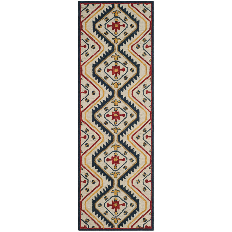 Tapis géométrique en laine touffeté à la main Deyoung, Tapis de couloir 2 pi 3 po x 7 pi