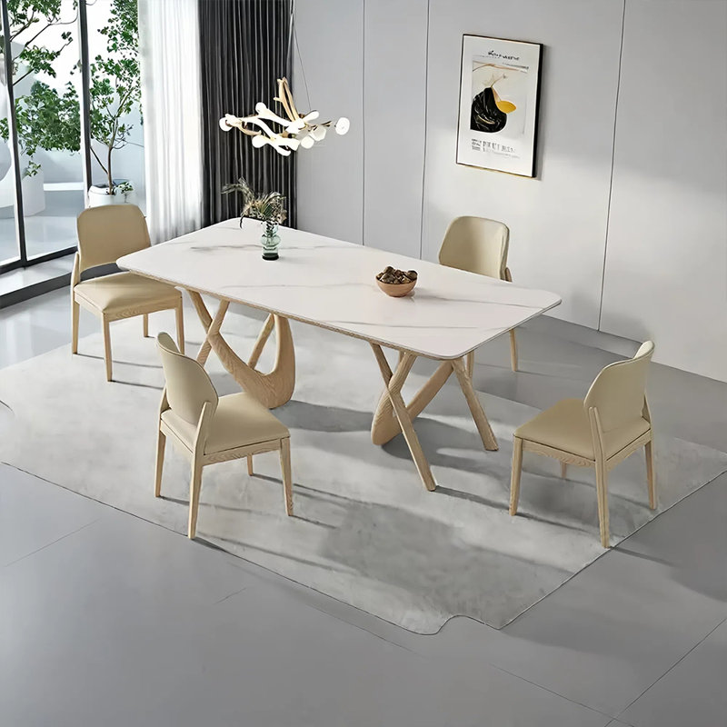 Artistic rock plate dining table and chair set, 29.52"H x 78.74"L x 39.37"W