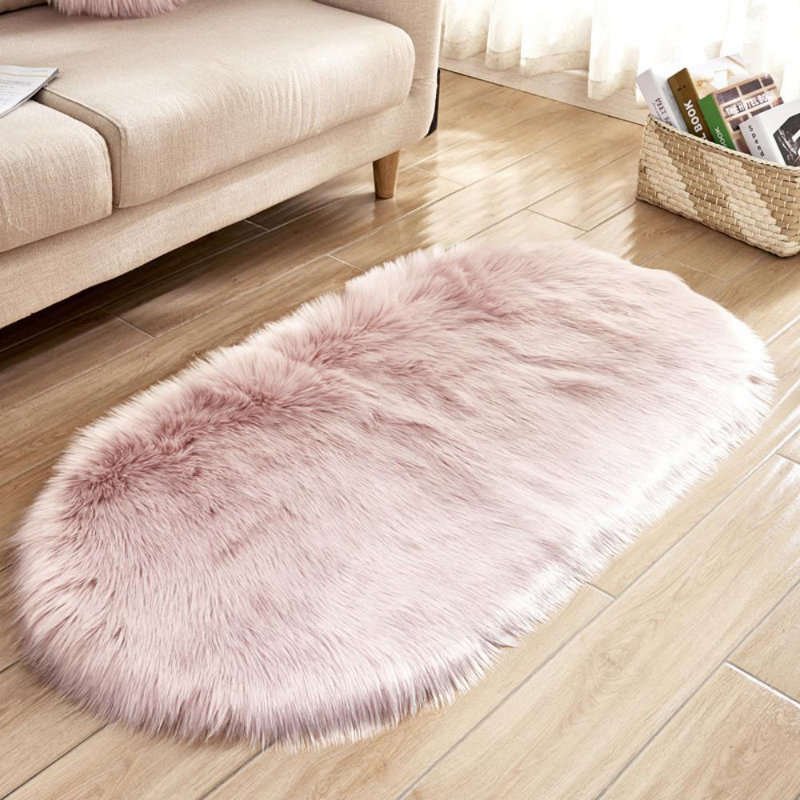 Oval Solid Colour Faux Sheepskin Area Rug, Oval 100 x 180 cm