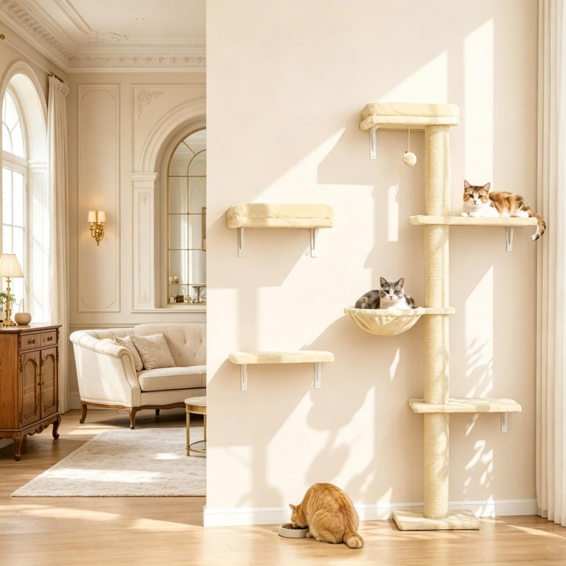 Condos et arbres à chat à économie d'espace, ensemble de panneaux de particules moelleux, maison moderne