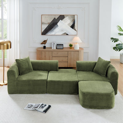 Cloud Sectional Couch With L-Shape Chaise, Modular Sofa With Movable Ottoman, Upholstered Couches For Living Room Bedroom, No Assembly Required