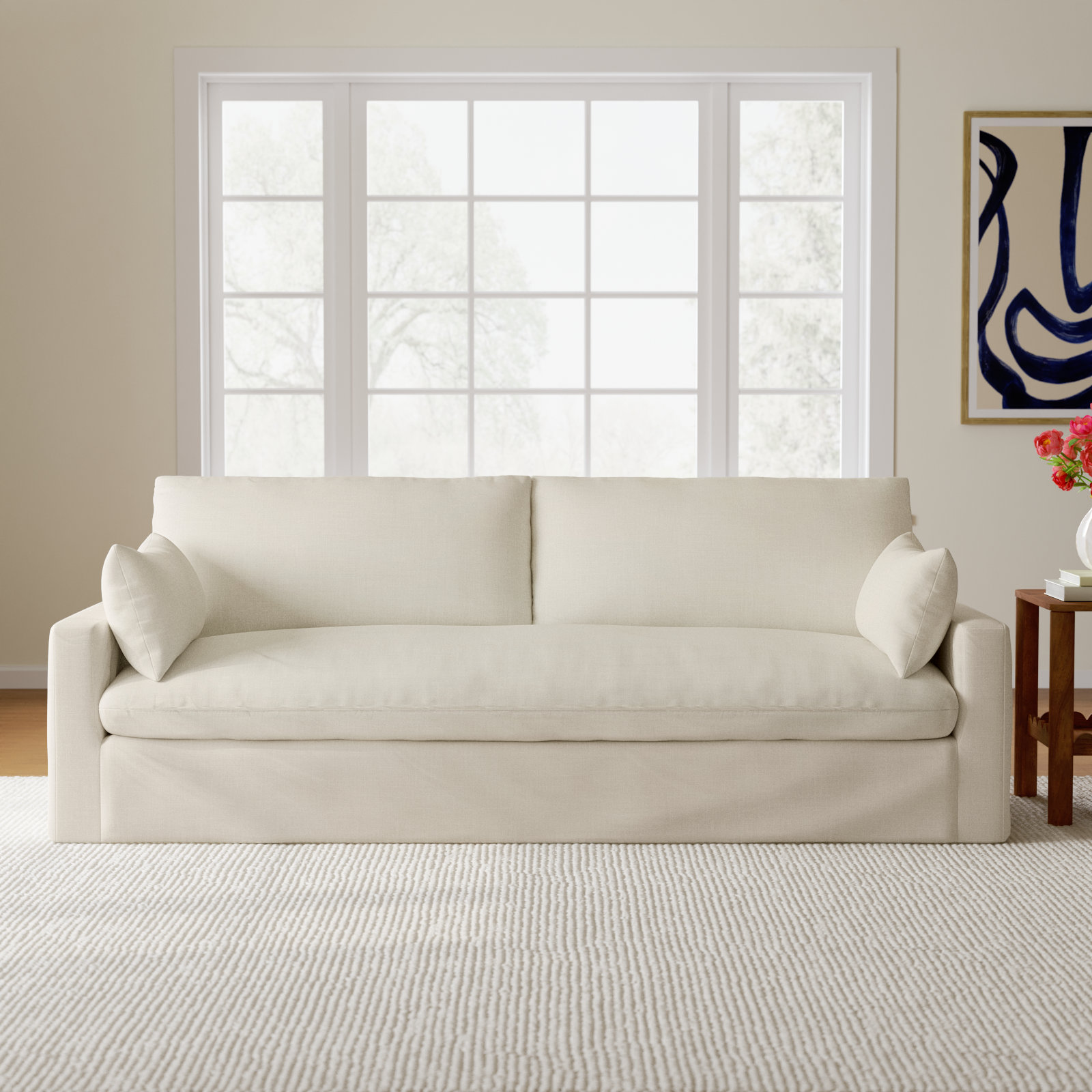 Luna 90'' Upholstered Sofa, Conversation Pearl Basketweave