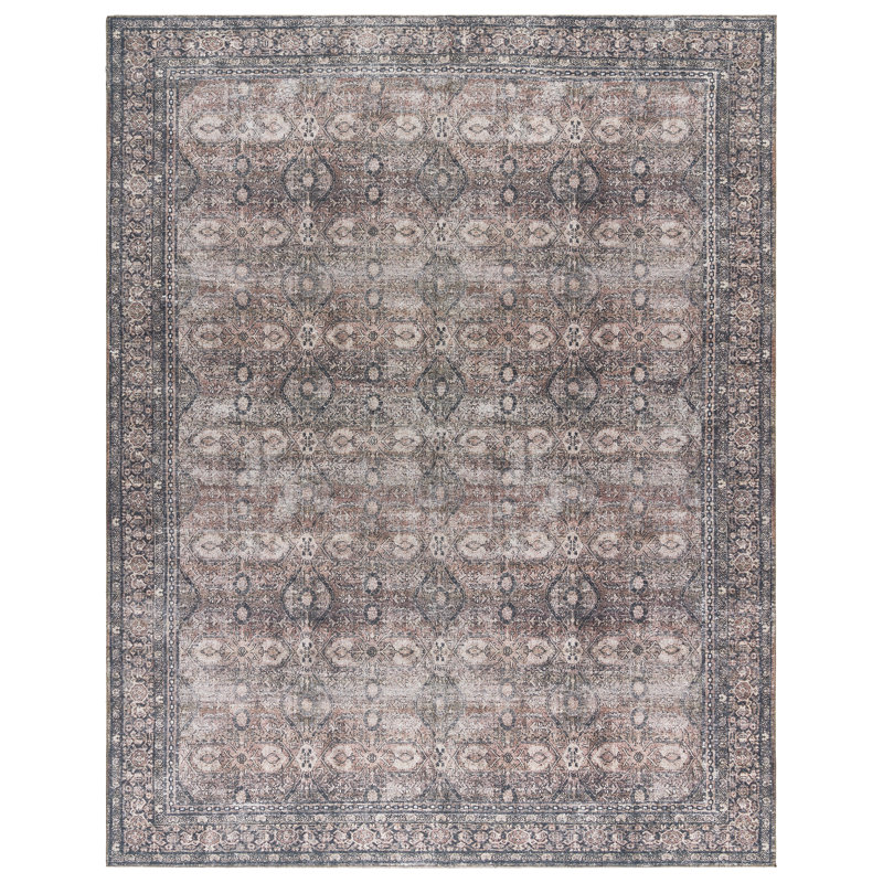 adamstown Emporia Kellan Machine Washable Traditional Border Indoor Area Rug, Brown Tan Beige Non-Slip Chenille – Living Room & Bedroom