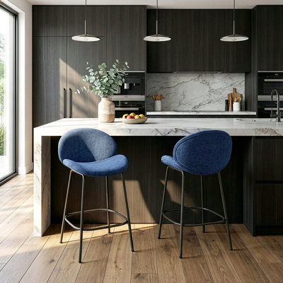Ensemble de 2 tabourets de bar en tissu avec pieds en fer noir Solana