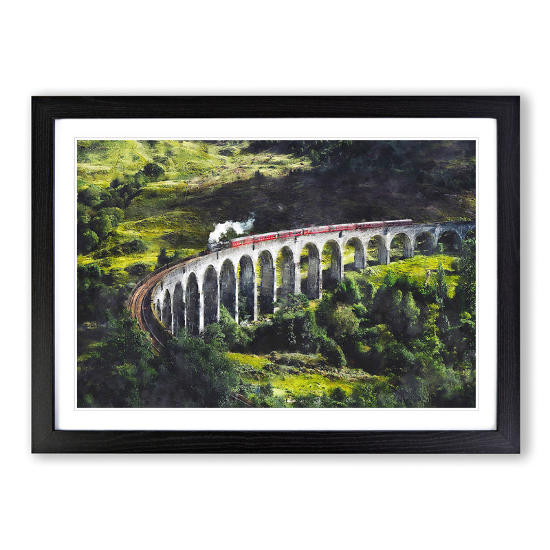Steam Train in Scotland Abstract - Picture Frame Graphic Art Print, 62cm H x 87cm W x 2cm D, Black Framed