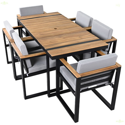 Ensemble de table de salle à manger d'extérieur avec chaises et coussins amovibles pour patio Ihor