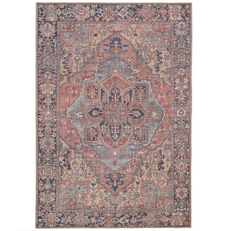 Machine Washable Red Traditional Tribal Patterned Distressed Living Room Area Rug, Rectangle 240 x 330cm