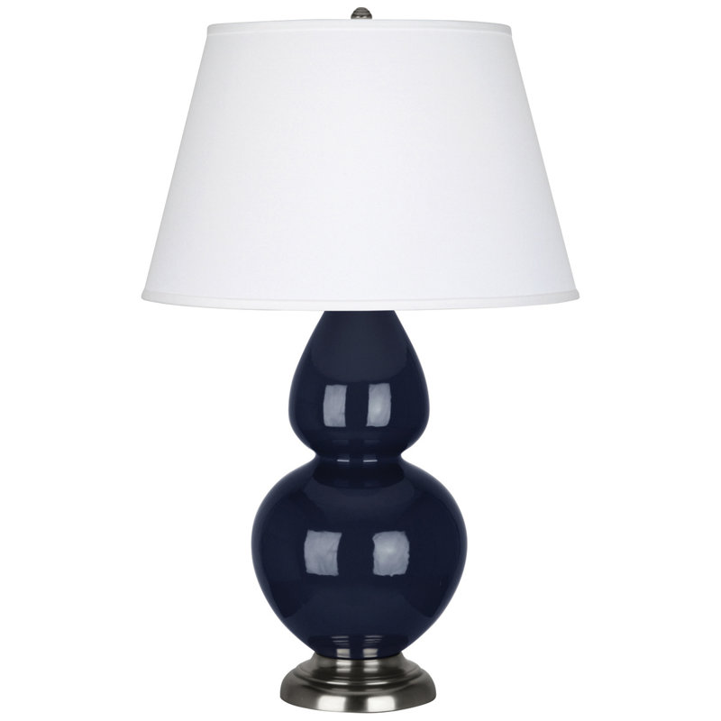 Lampe de table double gourde 30 po, Blanc blanc, Céramique émaillée bleu minuit / argent antique