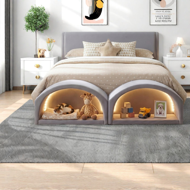 Lit gigogne double pour chat, plateforme en bois tapissier grand, maison pour animaux moderne