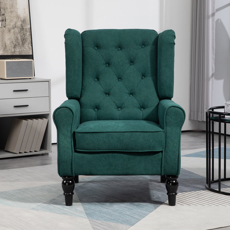 Fauteuil d'appoint capitonné à dossier haut HOMcom, avec accoudoirs rembourrés arrondis et siège rembourré épais, vert foncé