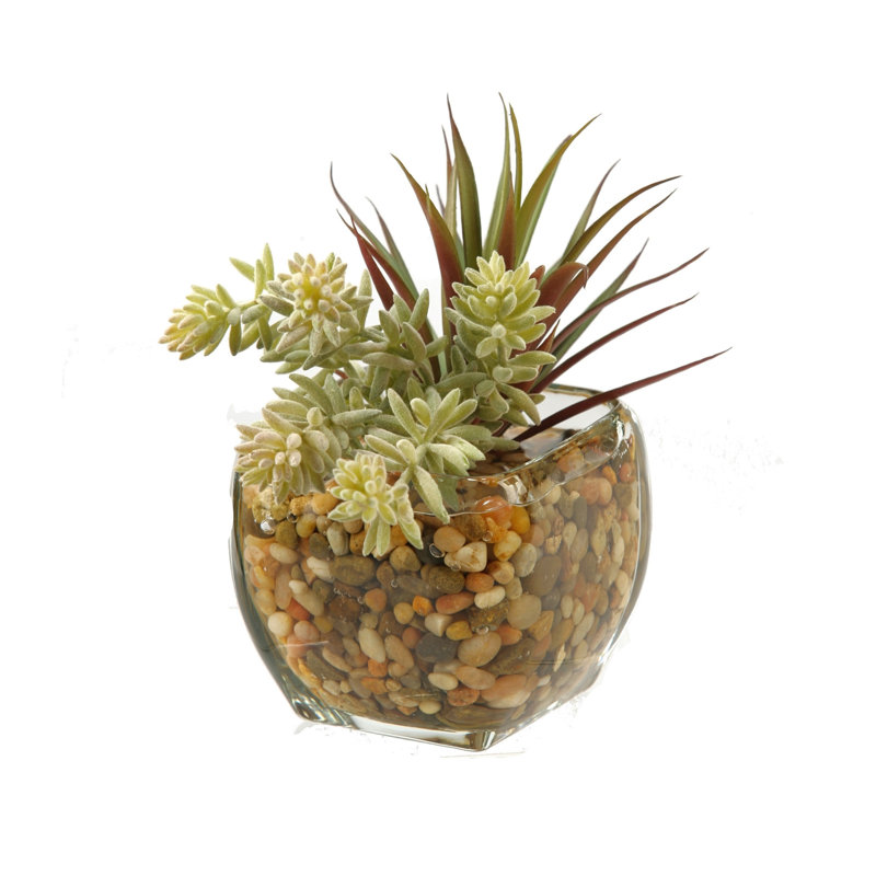 Faux Yucca Plant in Glass Decorative Vase
