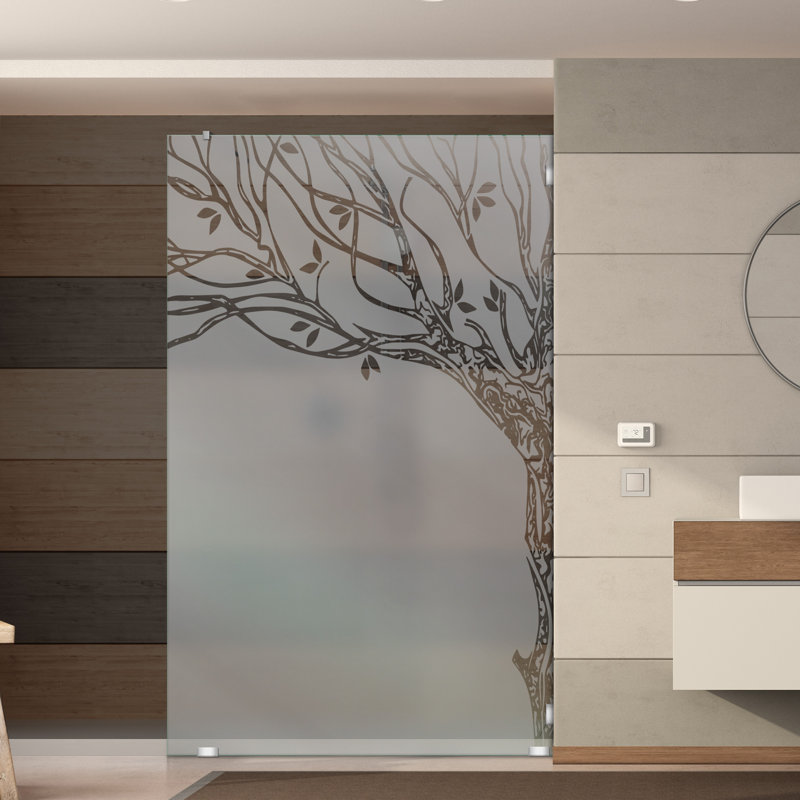 Paravent fixe en verre trempé l 24 po x H 75 po avec motif sablé