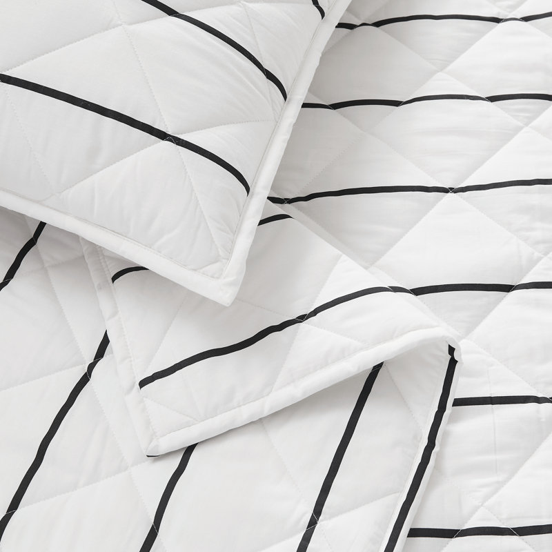 Ensemble de courtepointe Brooklyn Loom Hayward, Blanc/Noir, Courtepointe pour lit simple + 1 taie décorative 