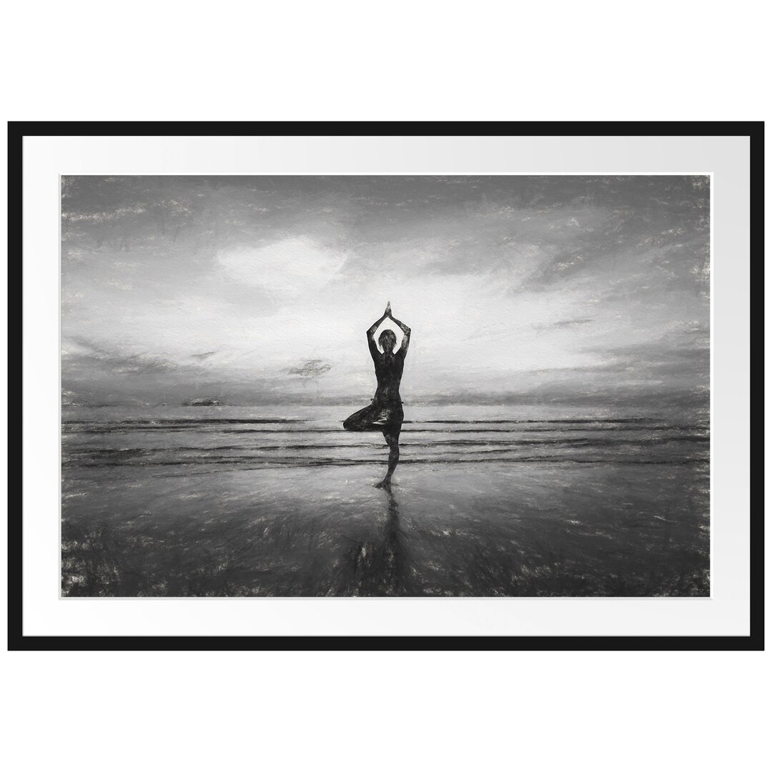 Gerahmtes Papierbild Yoga am Strand