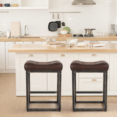 Upholstered Counter Stool with Metal Frame