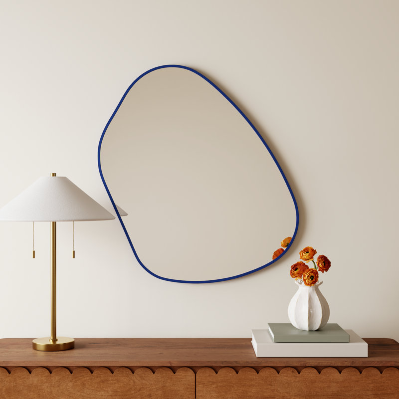 Solid Wood Asymmetrical Wall Mirror, Navy