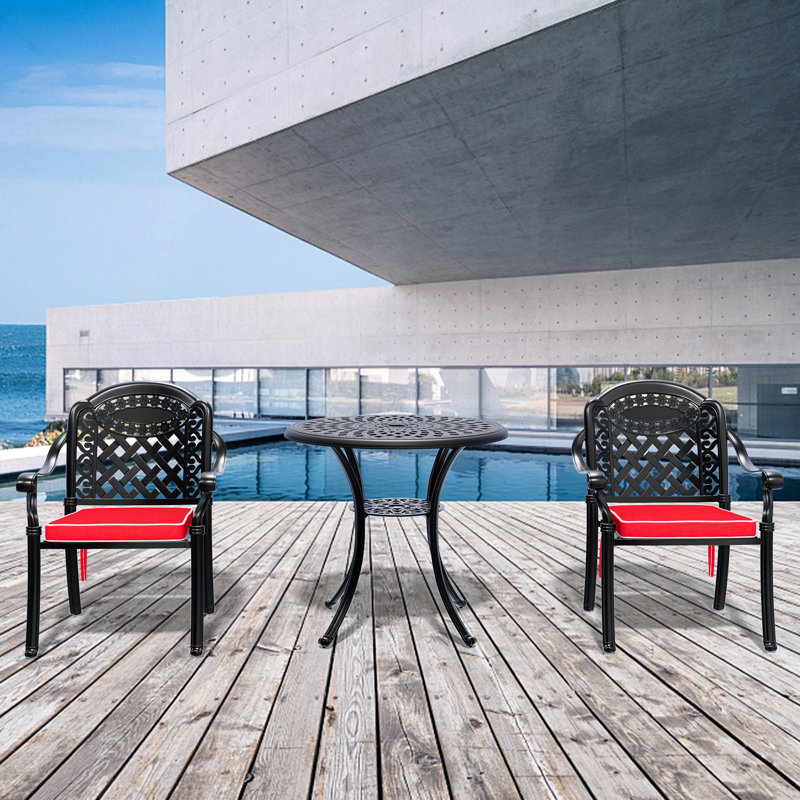 3 patios d'extérieur en fonte d'aluminium avec coussins - noir, pour les chaises et le siège de table, 2