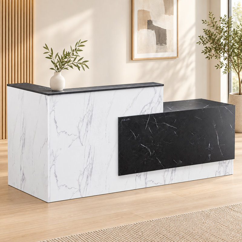 Bureau d'accueil noir et blanc avec comptoir surélevé, Oui