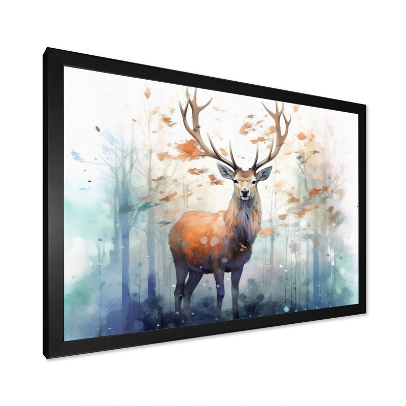 Woodland Wanderers - Deer, art mural, Cadre simple noir, H 12 po x l 20 po x P 1 po