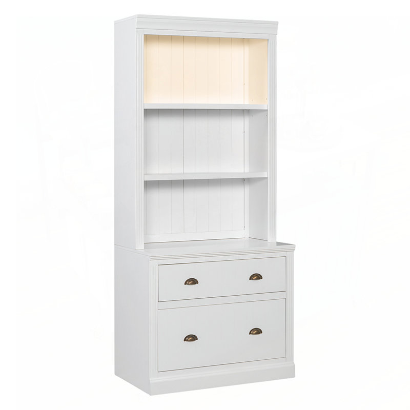 Ensemble de bibliothèque moderne 2 pièces avec éclairage à DEL, tiroirs et tablettes ouvertes pour le rangement du salon et du bureau personnel