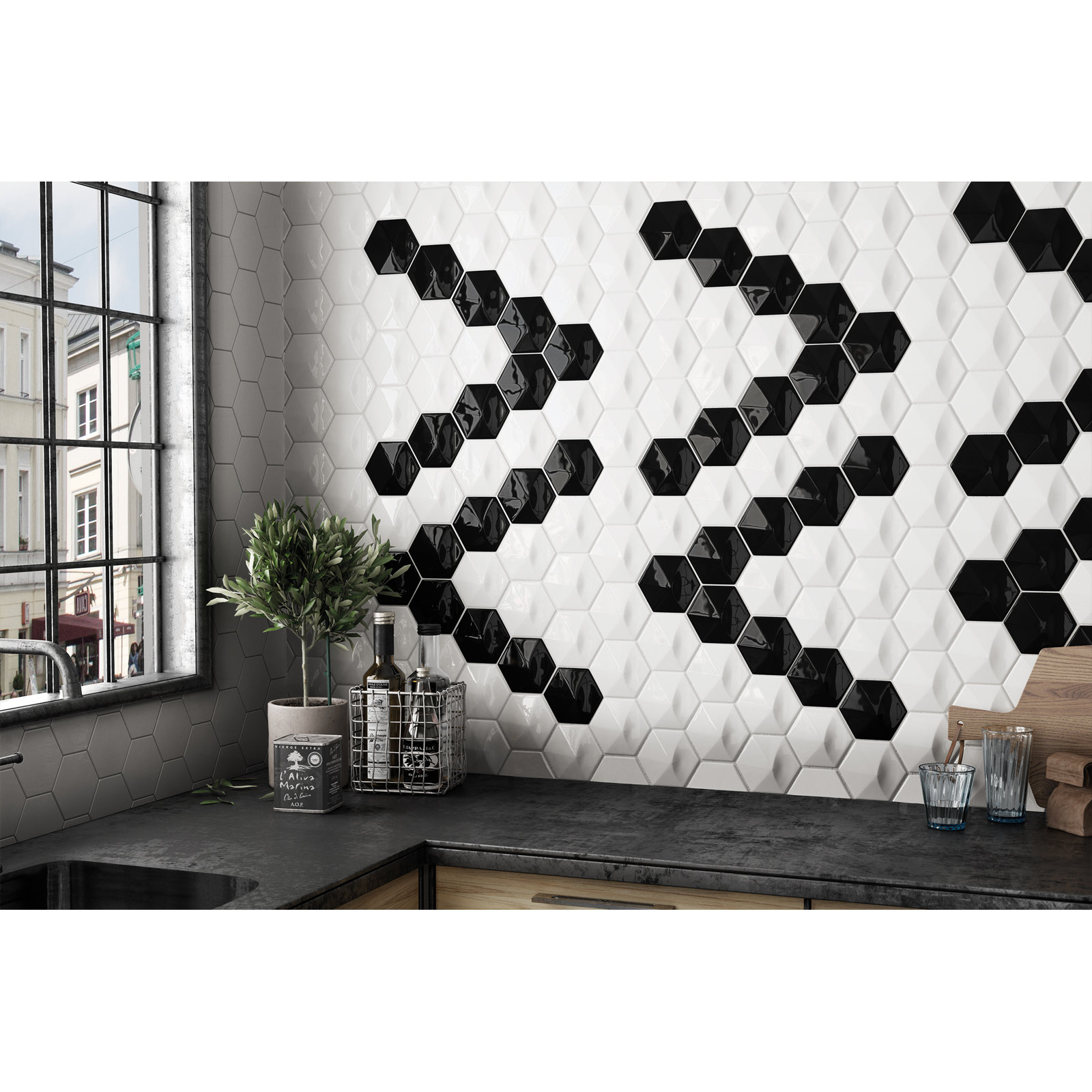 Hedron 4" x 5" Straight Edge Ceramic Wall Tile, White