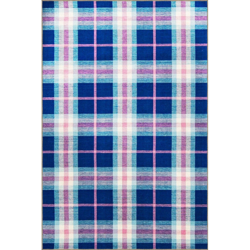 Blue Themed Geometric Patterned Creative Modern Decorative Carpet, Rectangle 4'8" x 6'7"