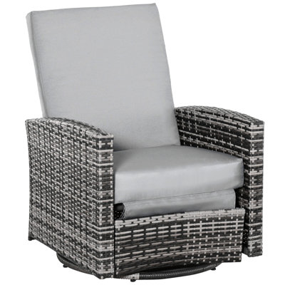 Outdoor Wicker Swivel Recliner Chair, Reclining Backrest, Lifting Footrest, 360° Rotating Basic, Water Resistant Cushions For Patio