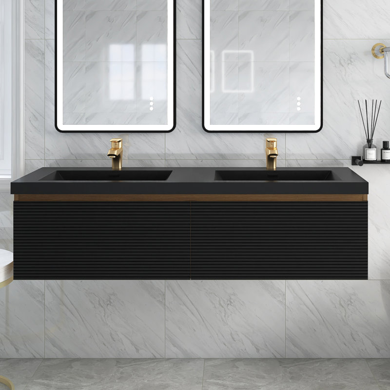 59 po X P 20 po P x 16 po Meuble-lavabo mural double H en chêne avec plateau en résine