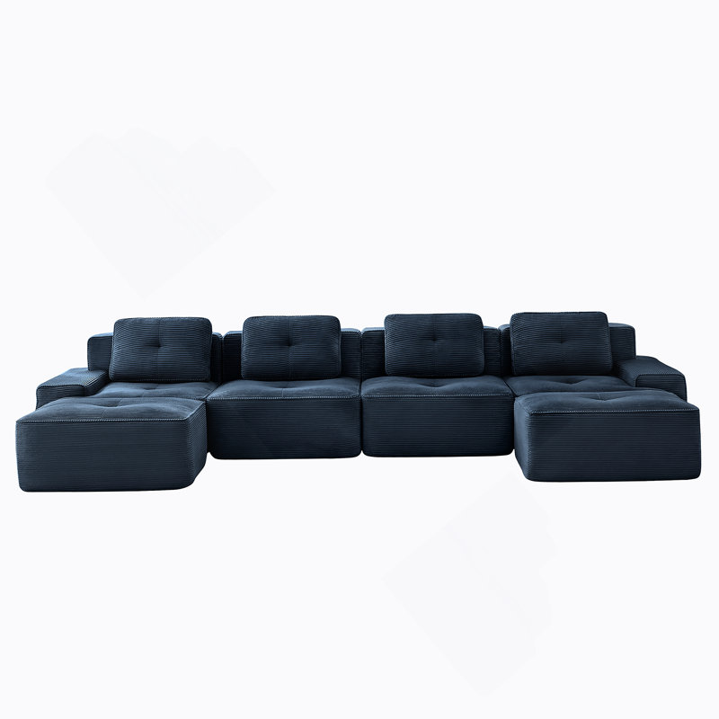 Canapé modulaire en forme de L de 153 pouces avec tissu velours côtelé, canapé 4 places, assise profonde et repose-pieds mobile