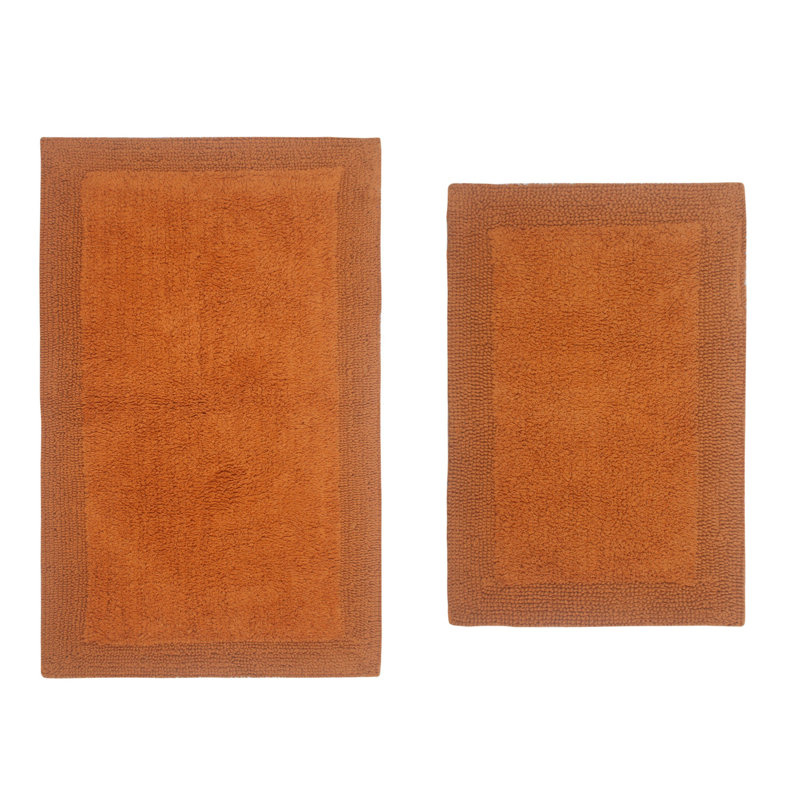 Tapis de bain luxueux 100% coton (ensemble de 2) réversible, Terre cuite, Ensemble de 2 pièces (21 po x 34 po, 17 po x 24 p