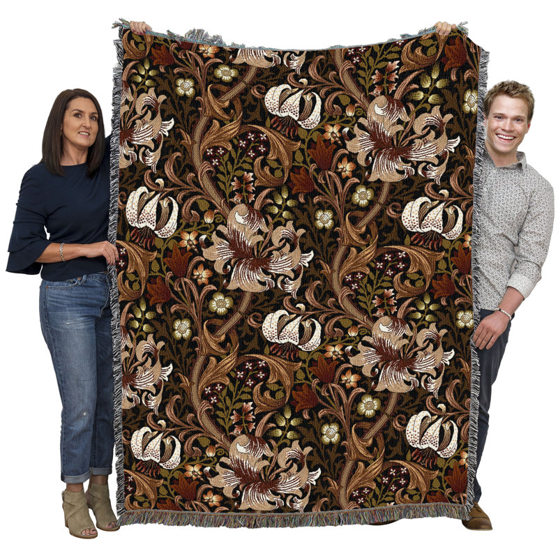 Couverture Pure Country Weavers William Morris Golden Lily, L 54 po x L 72 po, Terre de Sienne, Sienne dorée