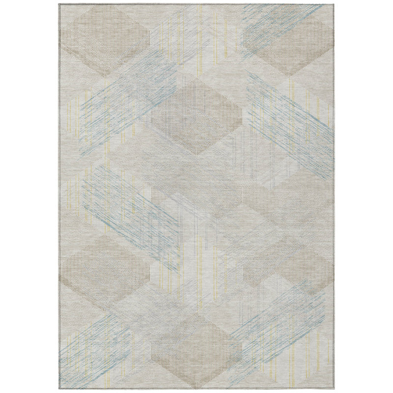 Machine Washable Indoor/Outdoor Chantille ACN2637 Geometric Rug, Ivory, 3' x 5'