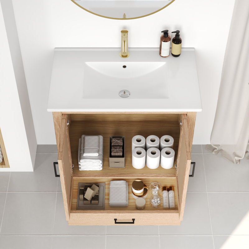 30" W Cove Fully Assembled Single Bathroom Vanity with Ceramic Top, Soft-close Doors and Drawer, 34" H x 30" W x 18" D