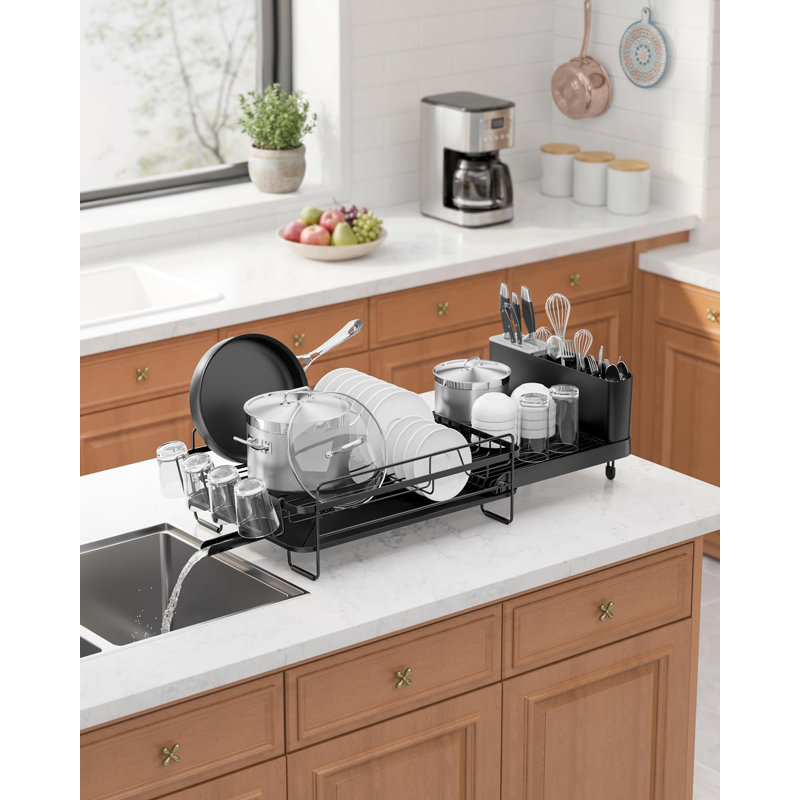 Large Dish Drying Rack - Extendable Dish Rack, Multifunctional Dish Rack for Kitchen Counter, Black
