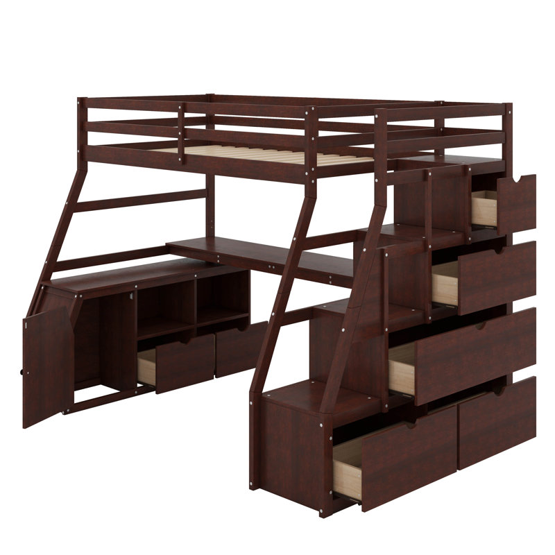 Lit mezzanine simple avec tiroirs et bureau, Espresso